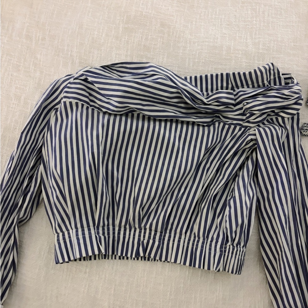 Zara Blue & White Stripe Off the Shoulder Top